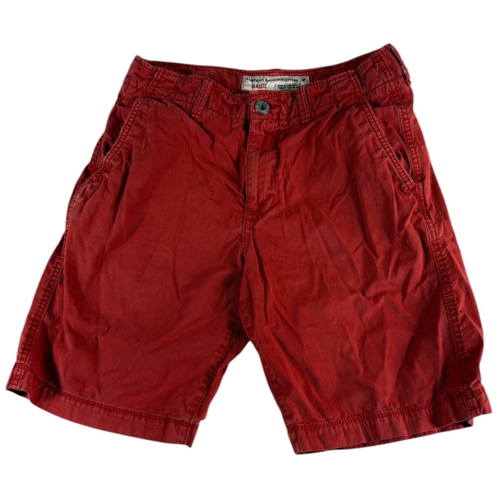 American Eagle Outfitters Classic Chino Shorts Men 30 Red Authentic Logo Stretch